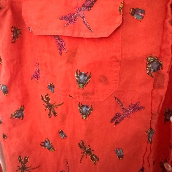 0039 Italy Women’s Orange Button Down Blouse Size M | Insect Print Long Sleeve - Picture 4 of 5